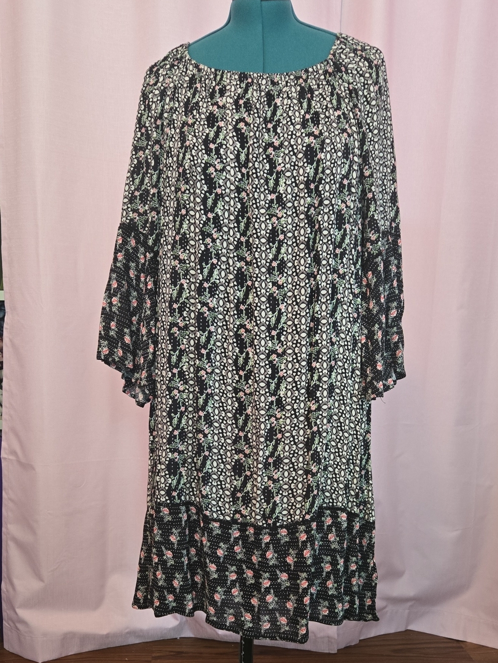Style & Co. Black and White Floral Peasant Midi Dress
